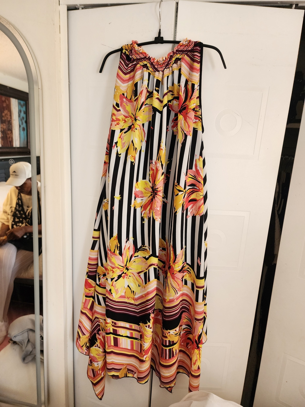 Ashley Stewart Black & Yellow Floral Stripe Halter Dress